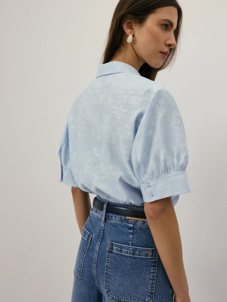 A blue short-sleeved shirt
