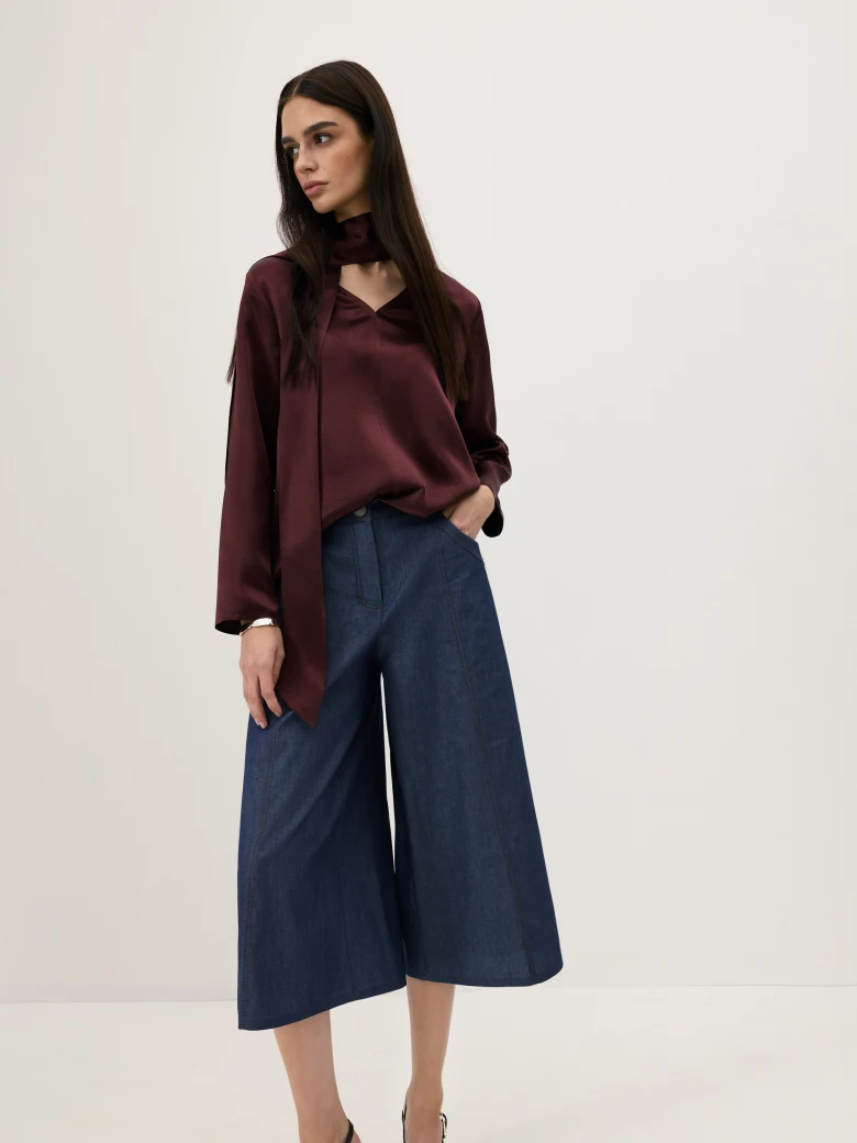 Navy blue cotton denim trousers