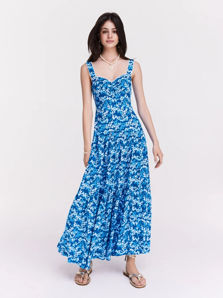 Blue floral dress with heart neckline