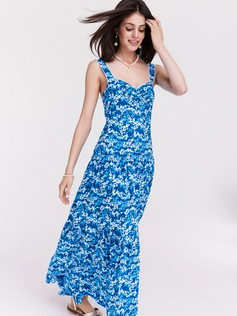 Blue floral dress with heart neckline