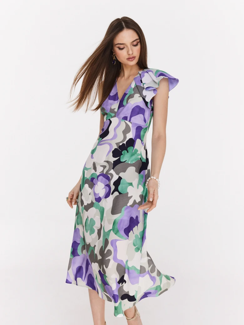 Midi dress in viscose with geometric flowers