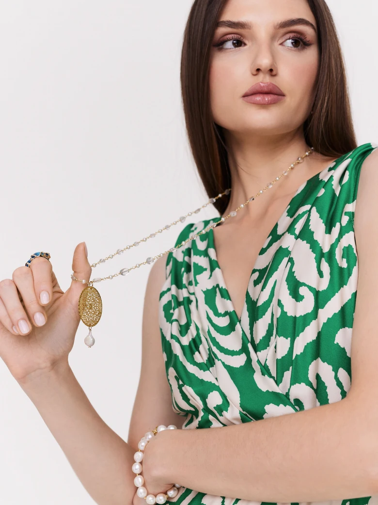 Green viscose dress with envelope neckline