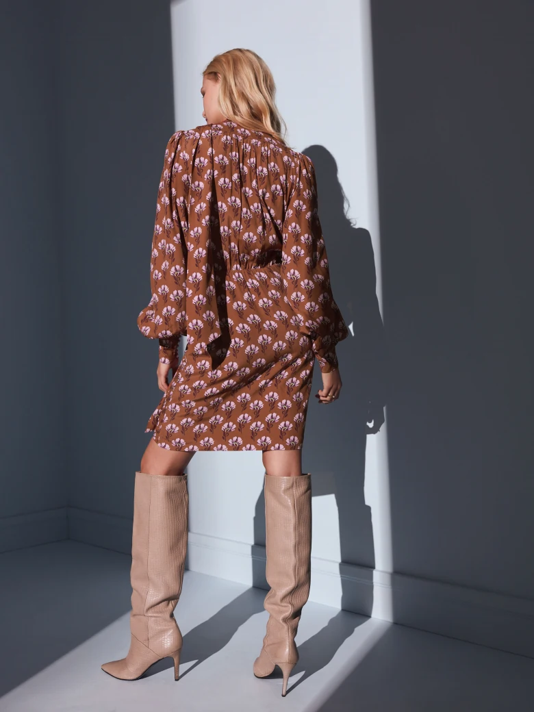 Boho-style mini dress in brown