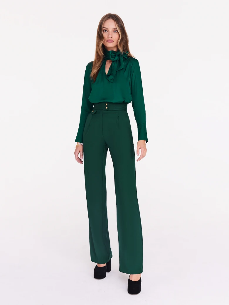 Green satin blouse with neck ties