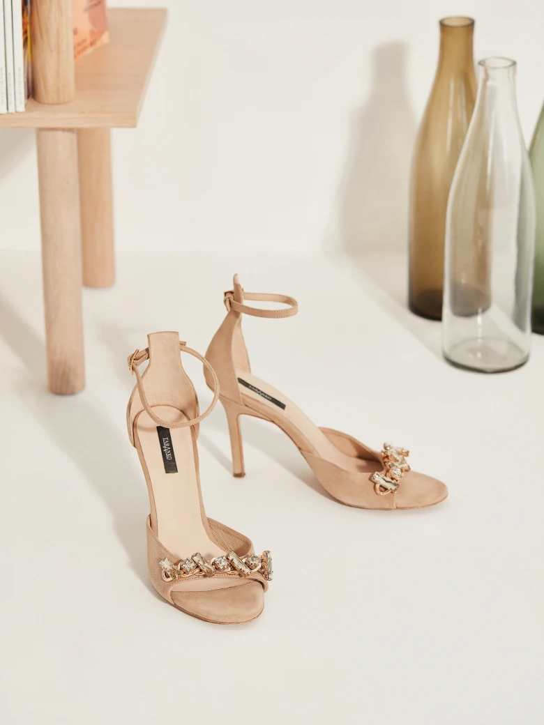 BEIGE EMBELLISHED SANDALS