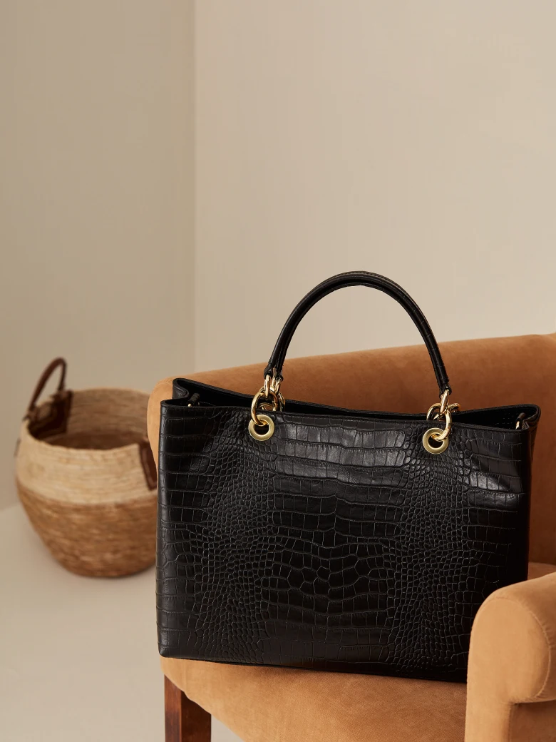 BLACK LEATHER HANDBAG