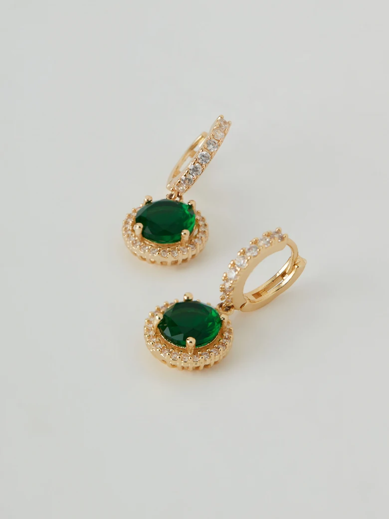 Copper earrings with green zircons