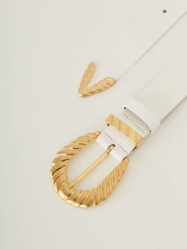 White belt with gold buckle