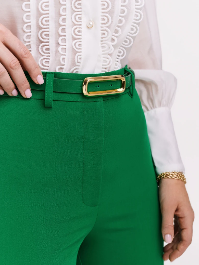 Green natural leather belt