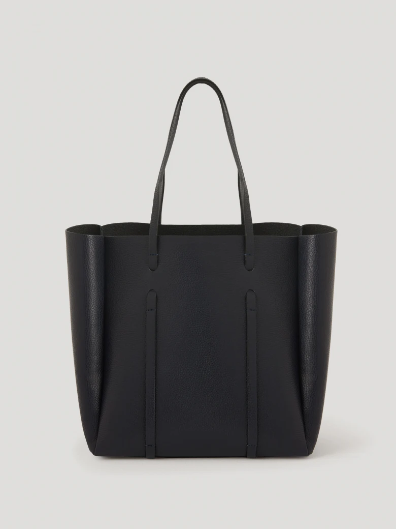 Navy blue leather shopper bag