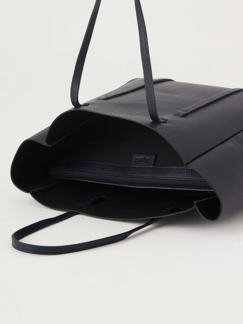 Navy blue leather shopper bag