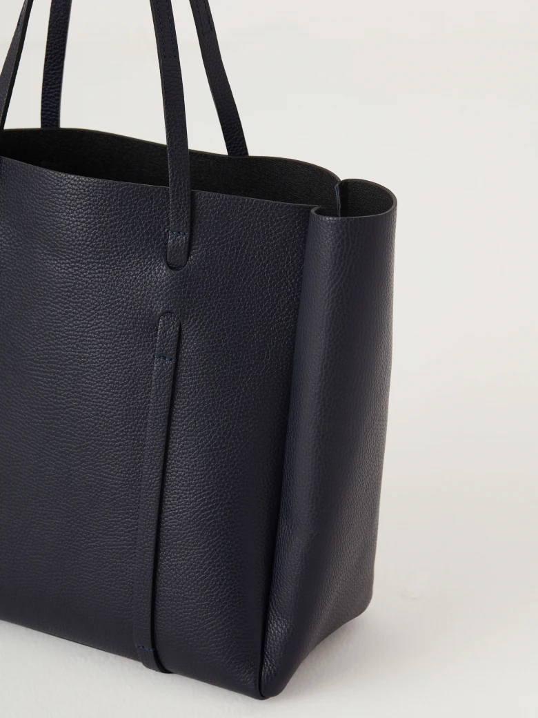 Navy blue leather shopper bag