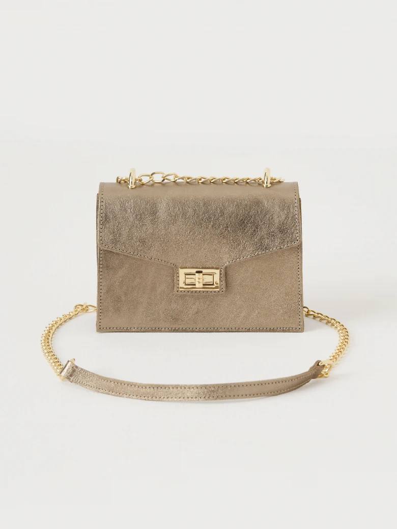Small handbag in metallic natural leather