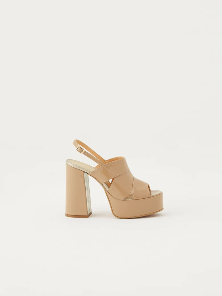 Beige lacquered platform sandals