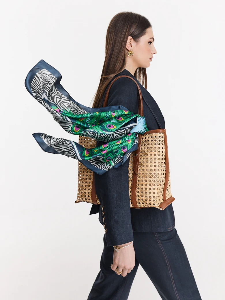 Silk gavroche in peacock feather pattern