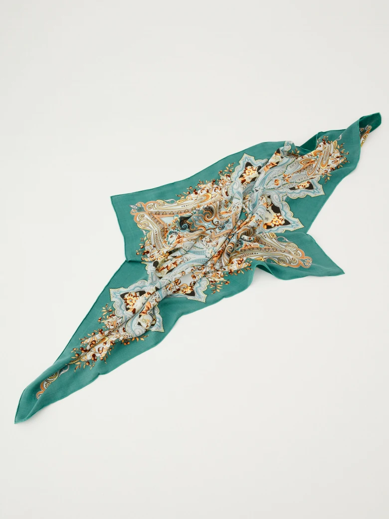 Large silk gavroche in ethnic pattern