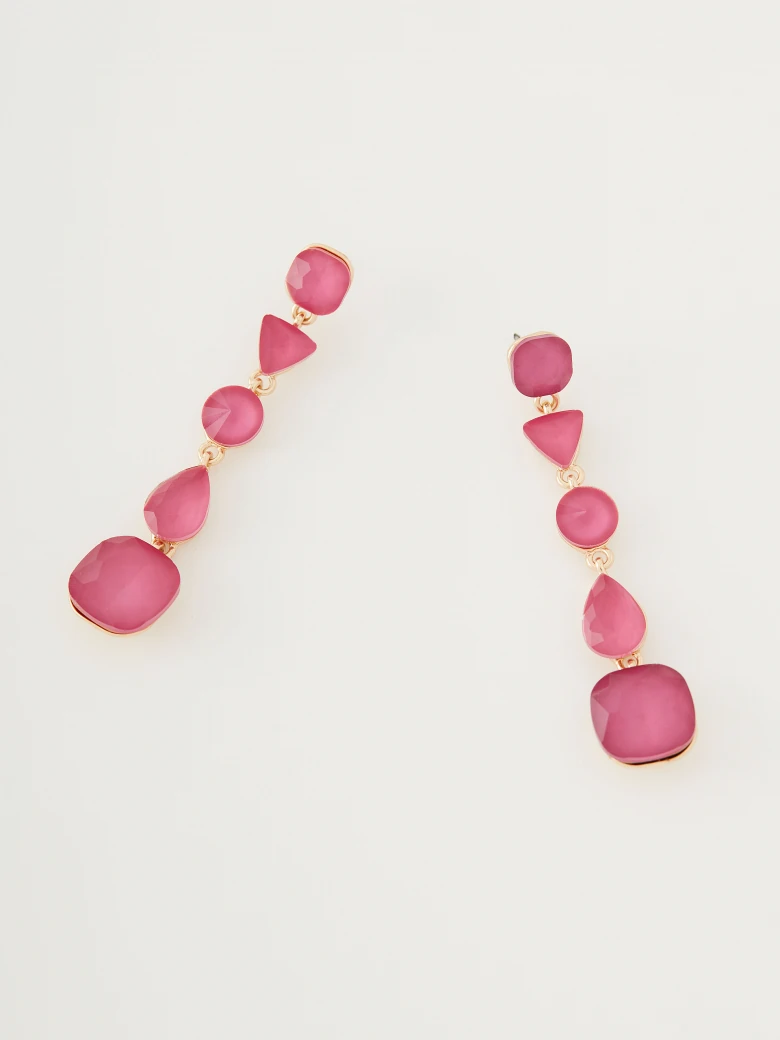 Long earrings with pink beads