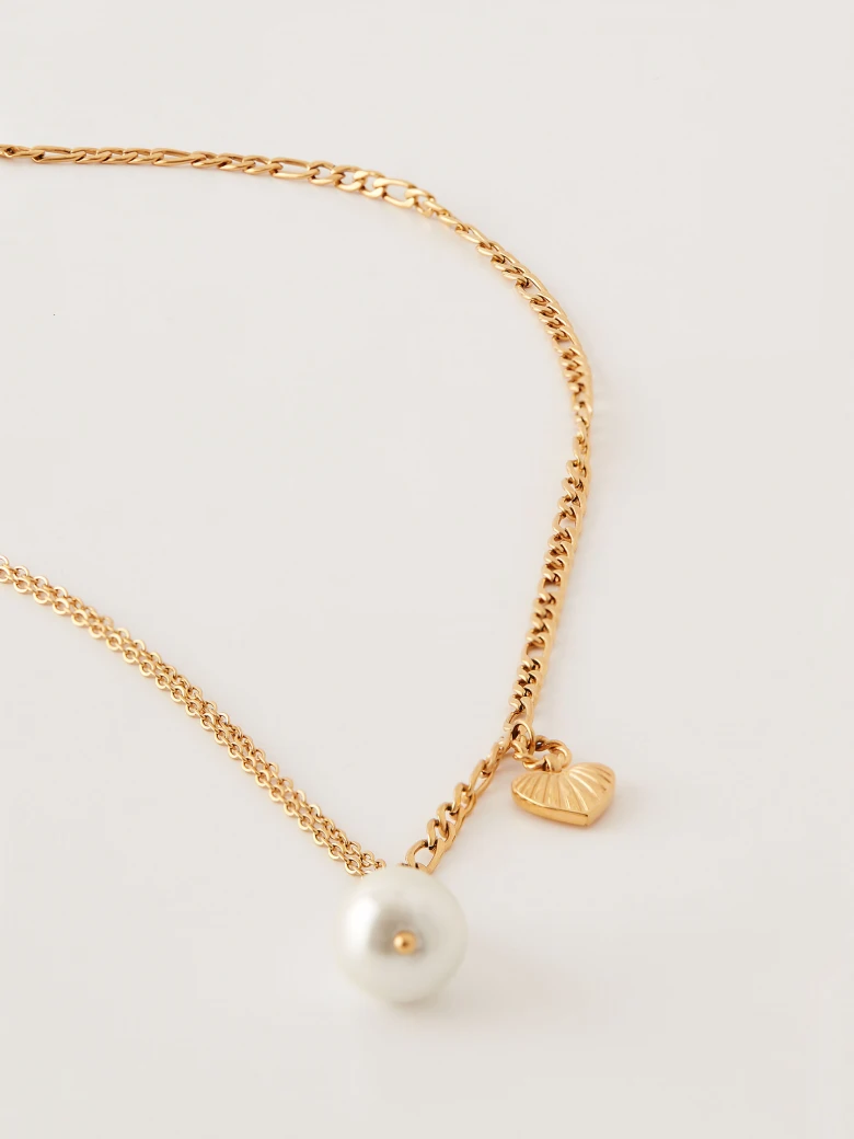 Gold-plated stainless steel necklace with natural pearl