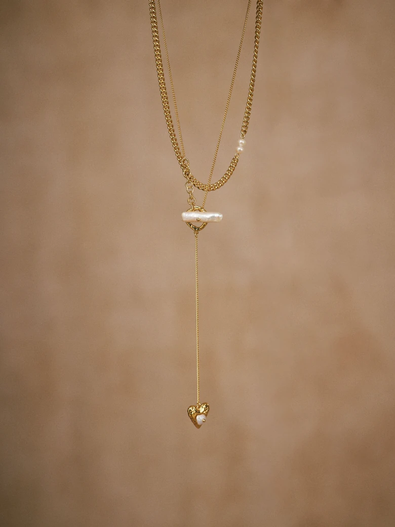 Cascade copper and natural pearls necklace