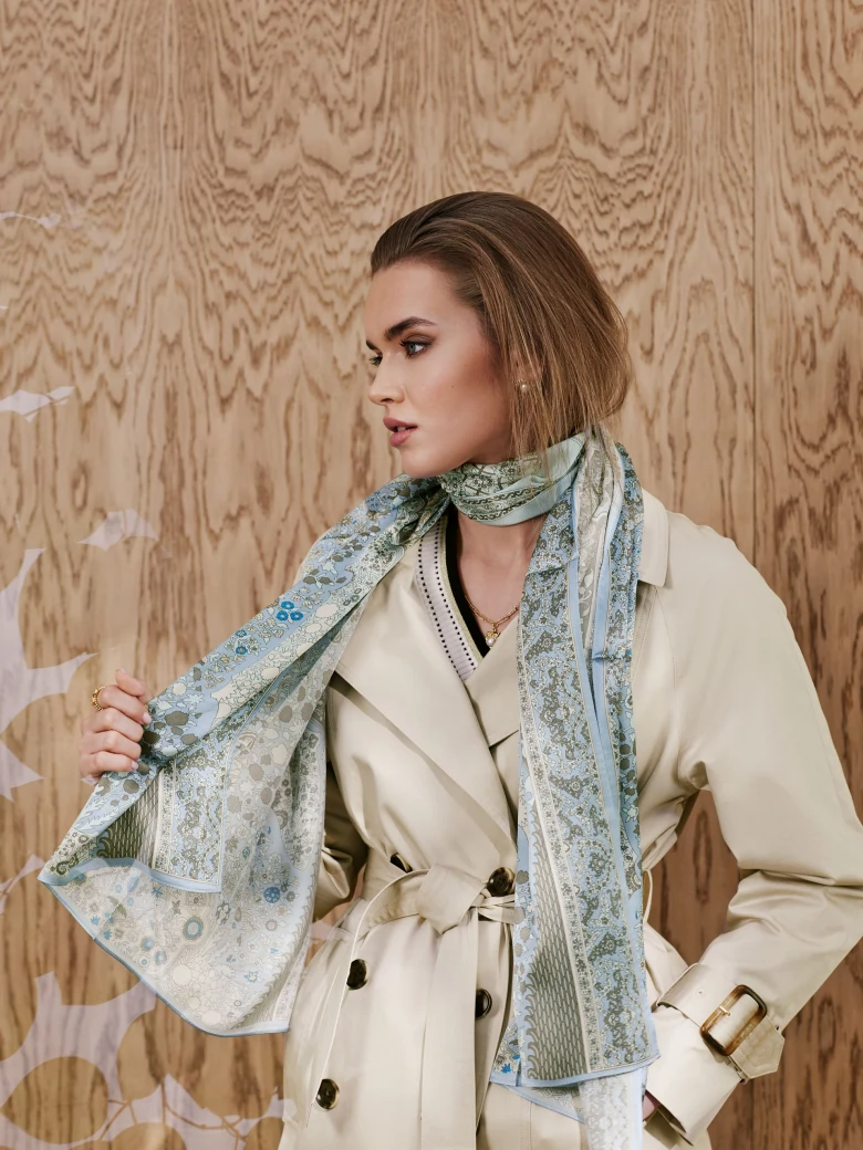 Silk rectangular shawl with ethnic pattern