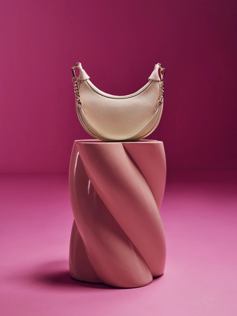 Cream natural leather hobo handbag