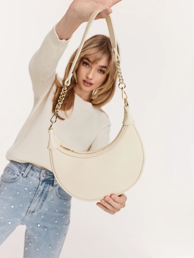Cream natural leather hobo handbag