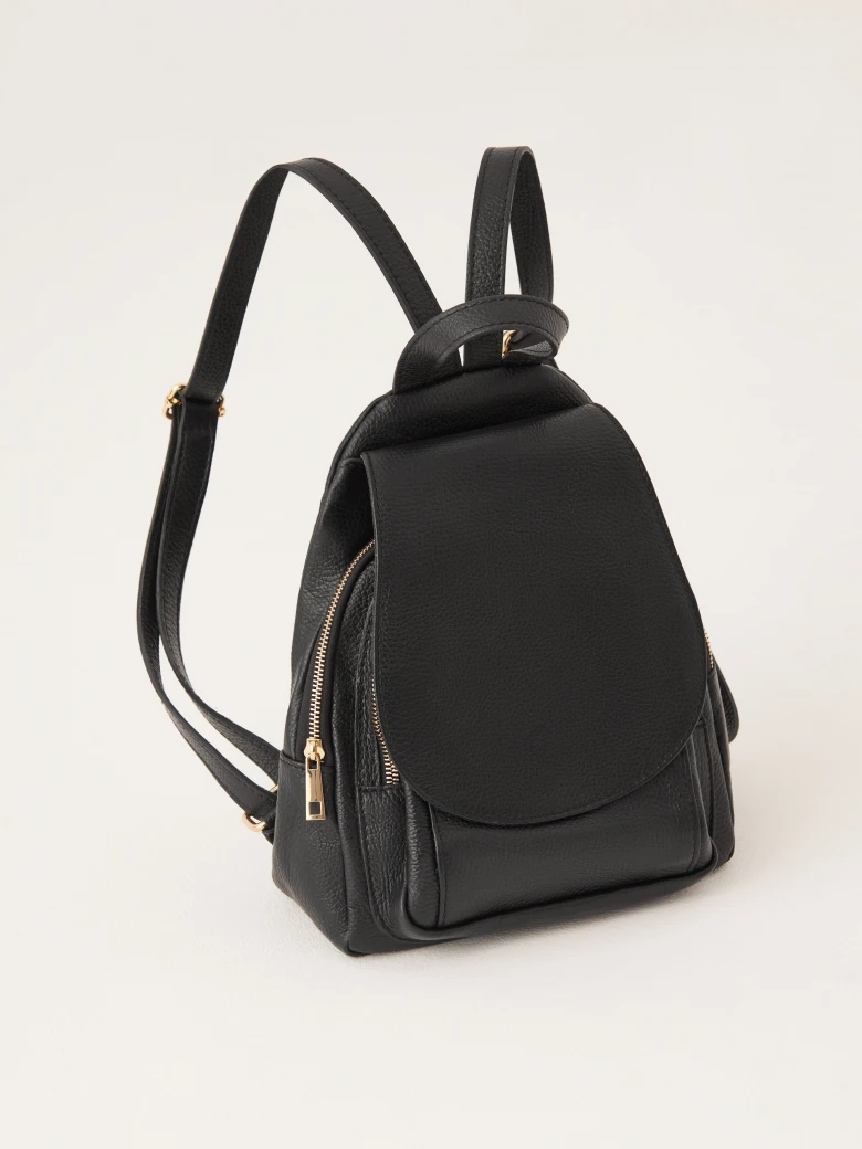 Black natural leather backpack