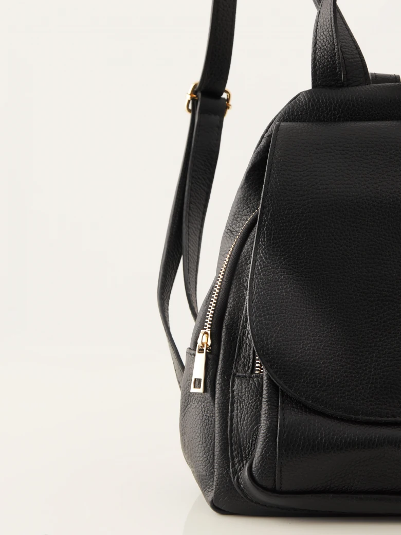 Black natural leather backpack