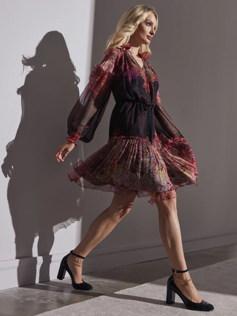 Silk boho mini dress