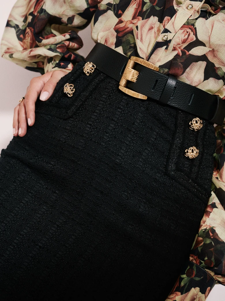 High-waisted tweed skirt