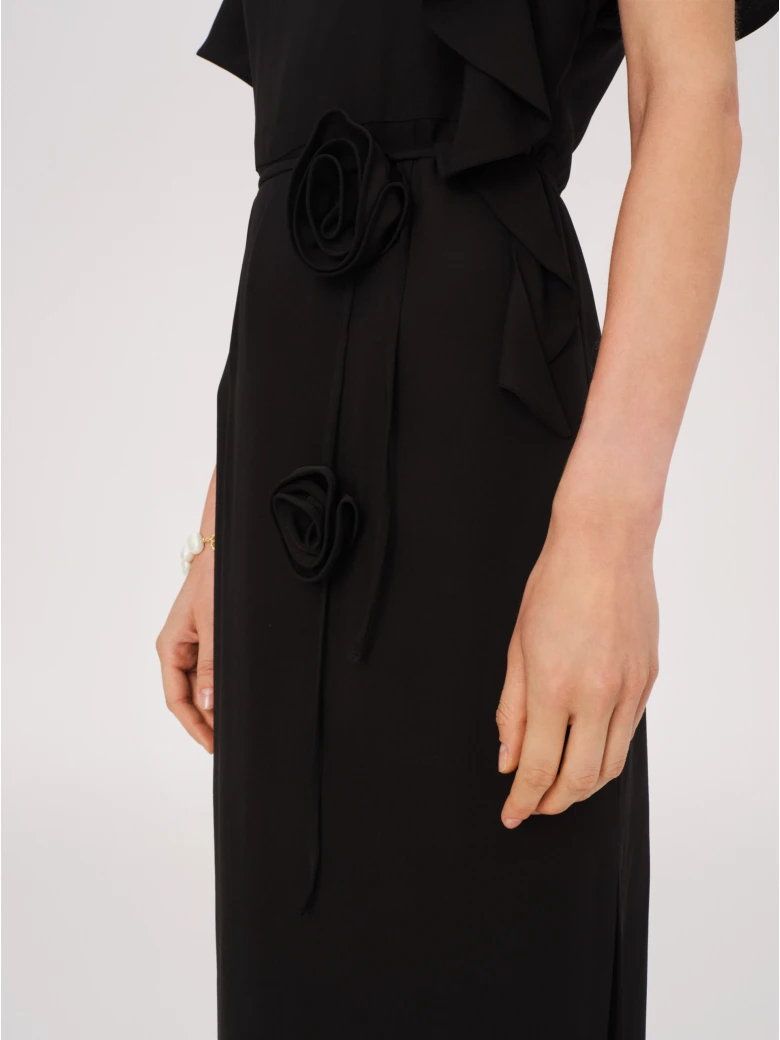 Black elegant midi dress with slit