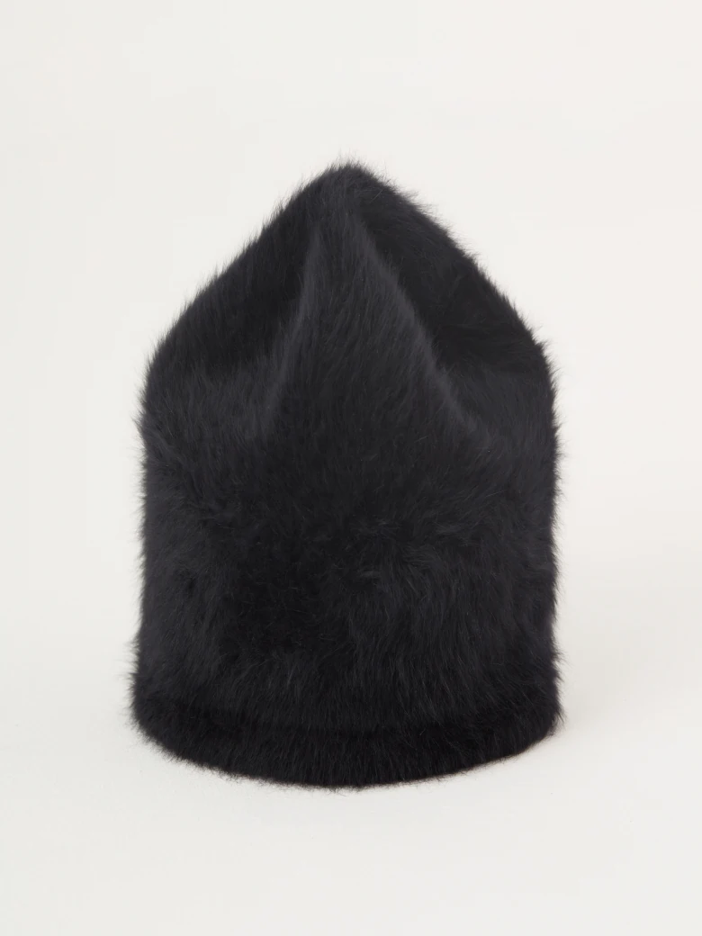 Black angora beanie