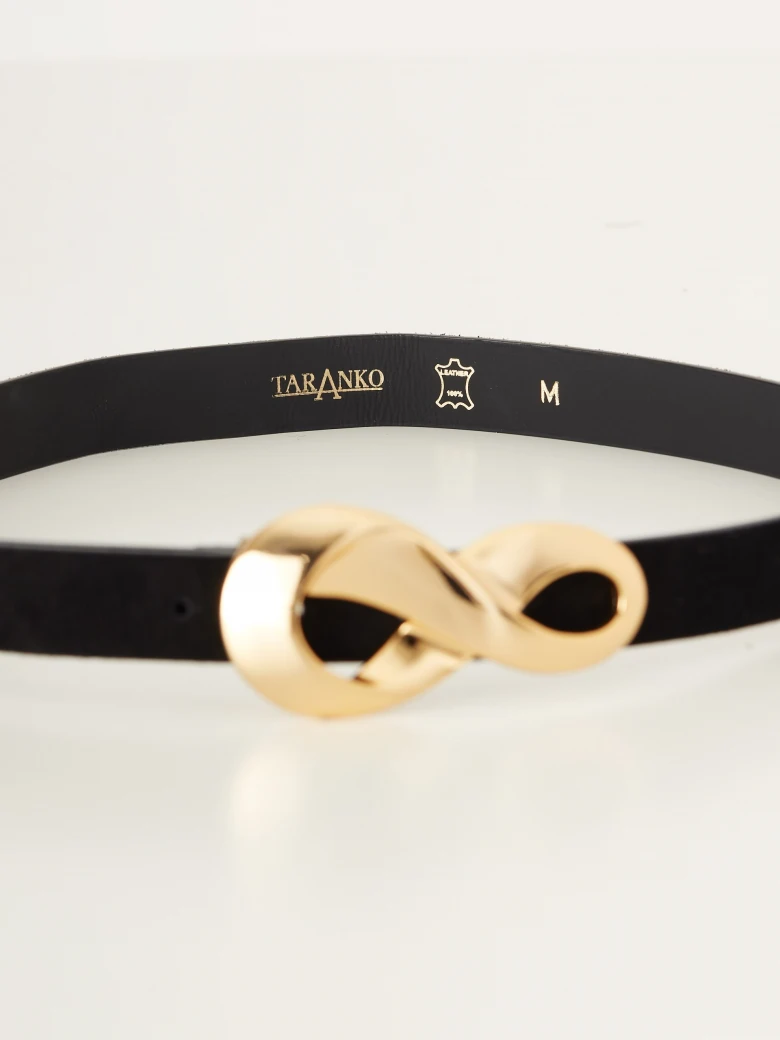 Thin leather belt with decorative buckle