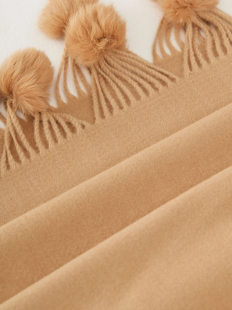 Beige shawl with pom-poms