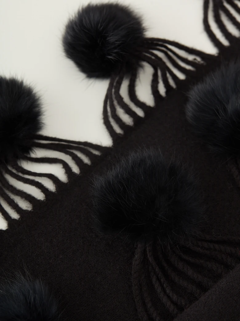 Black scarf with pompoms