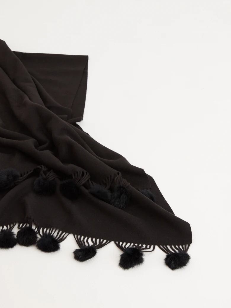 Black scarf with pompoms