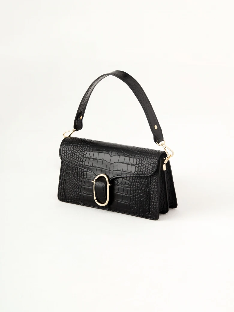 Black leather handbag