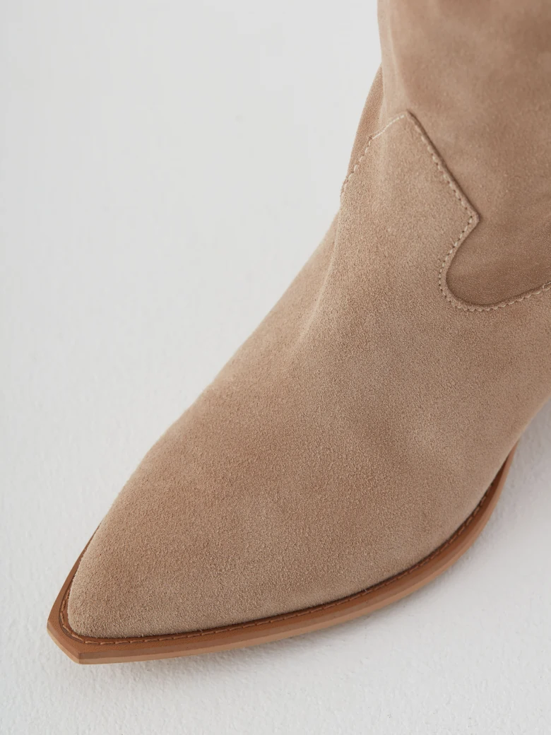 Beige suede leather cowboy boots