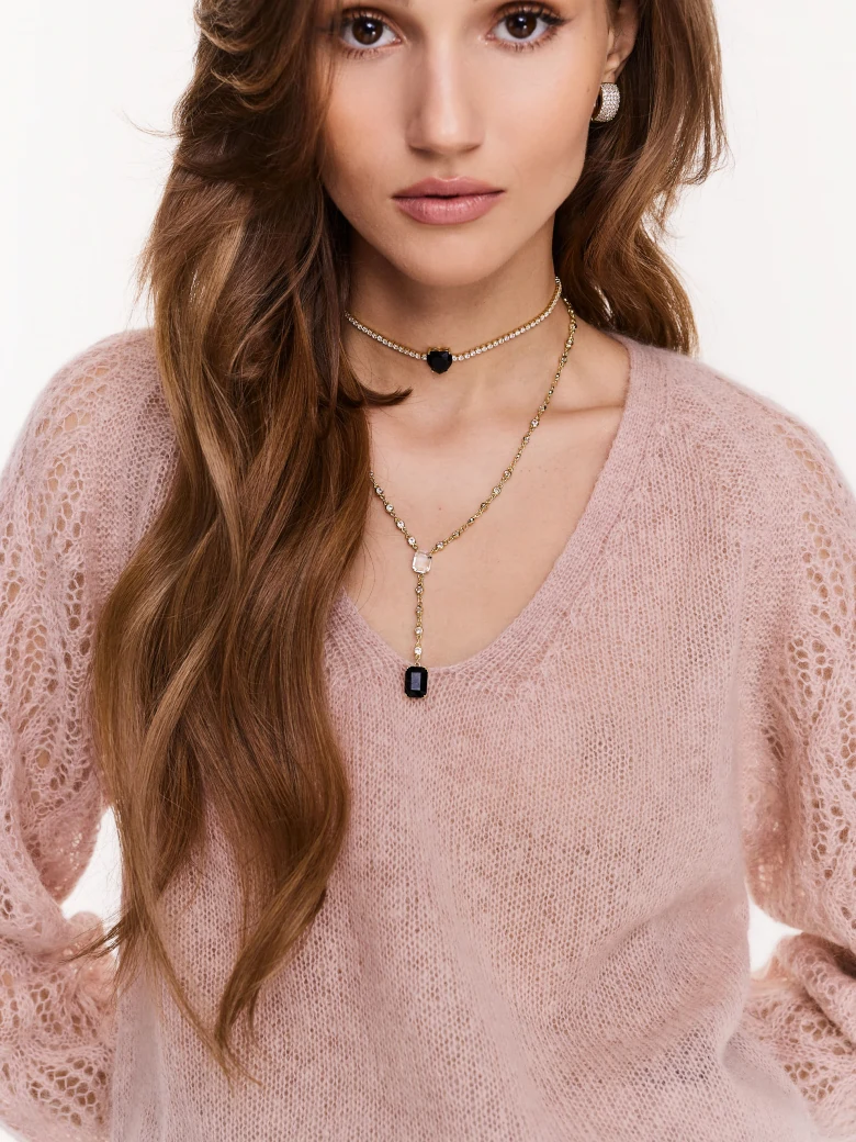 Gold plated finish necklace with zircons