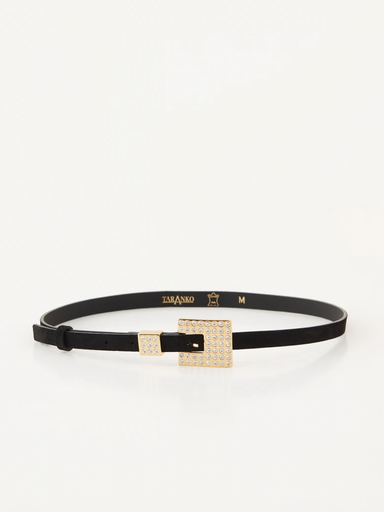 Thin suede belt with decorative buckle