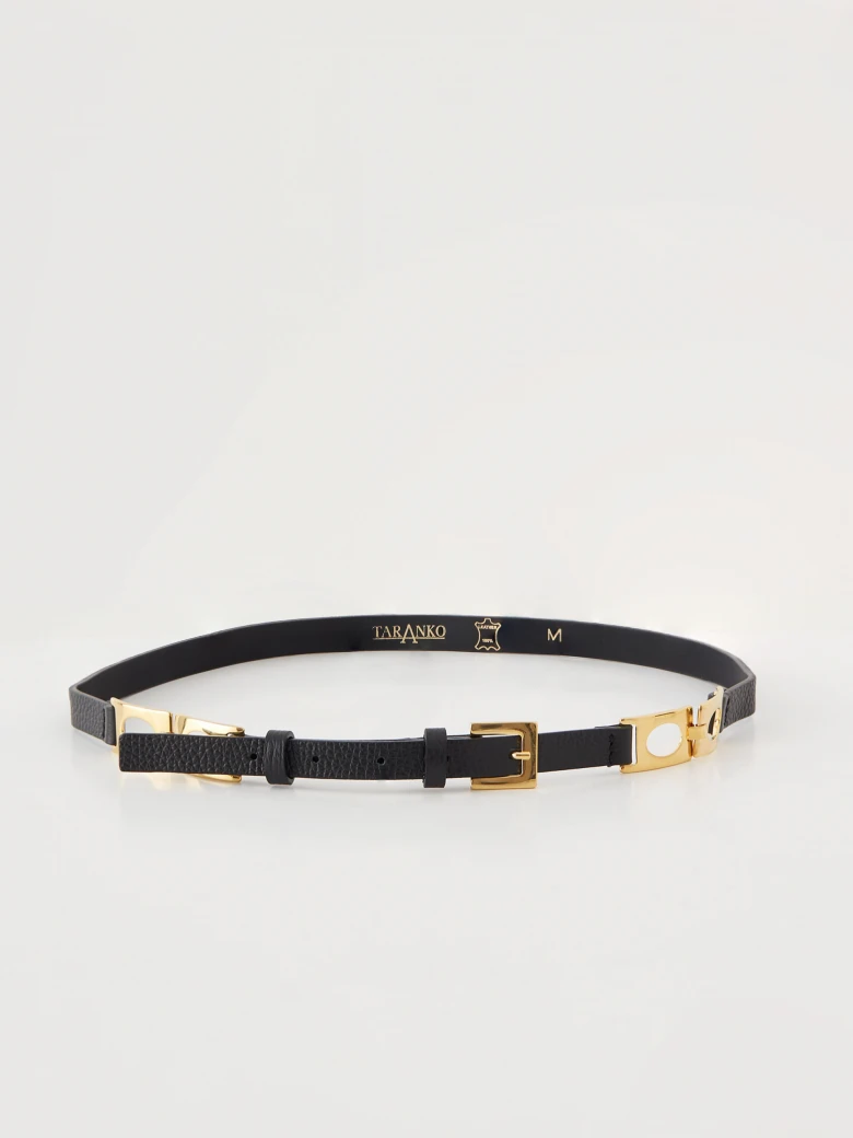 Narrow leather strap in black color