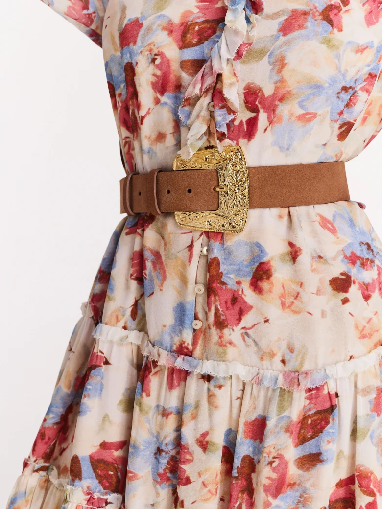 Suede belt with decorative buckle