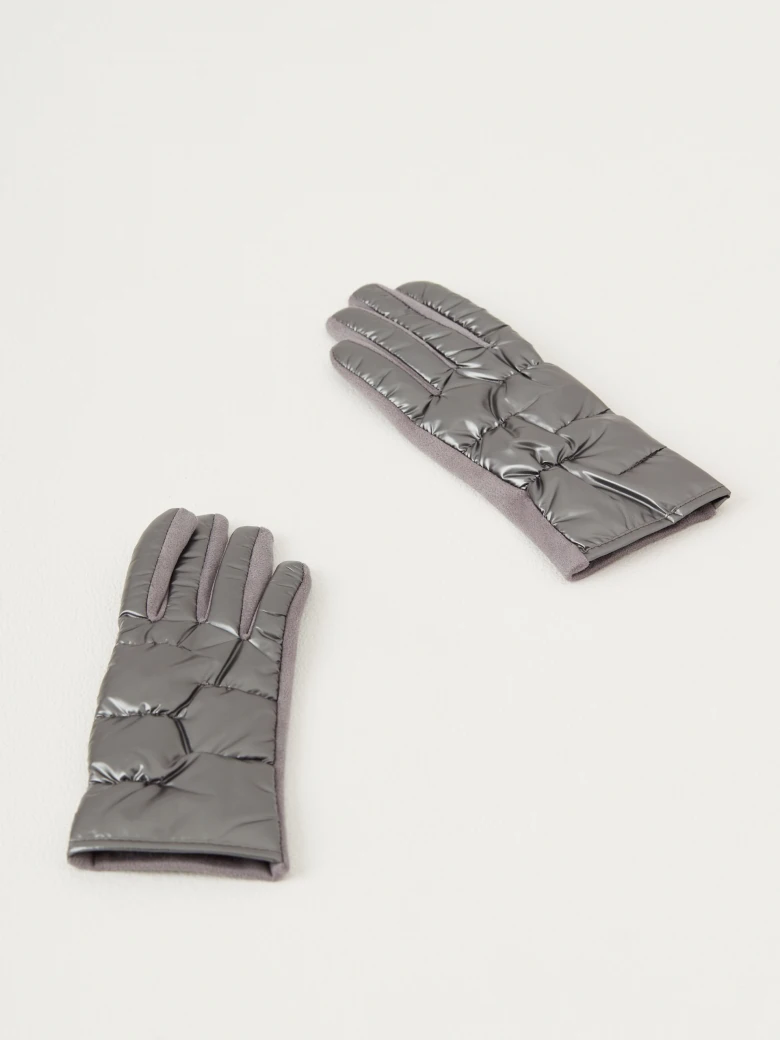 Silver long quilted fabric gloves