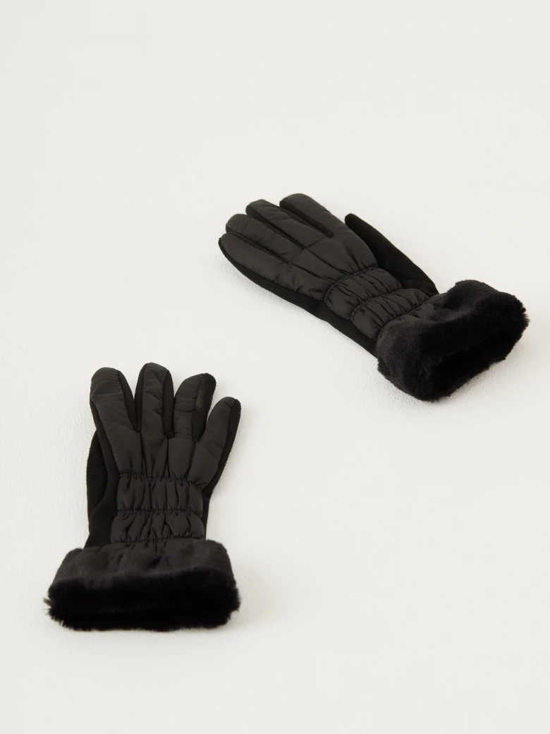 Black long quilted fabric gloves