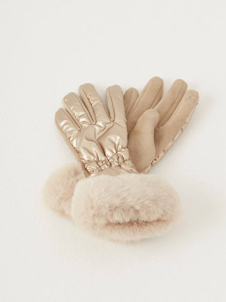Gold long quilted fabric gloves