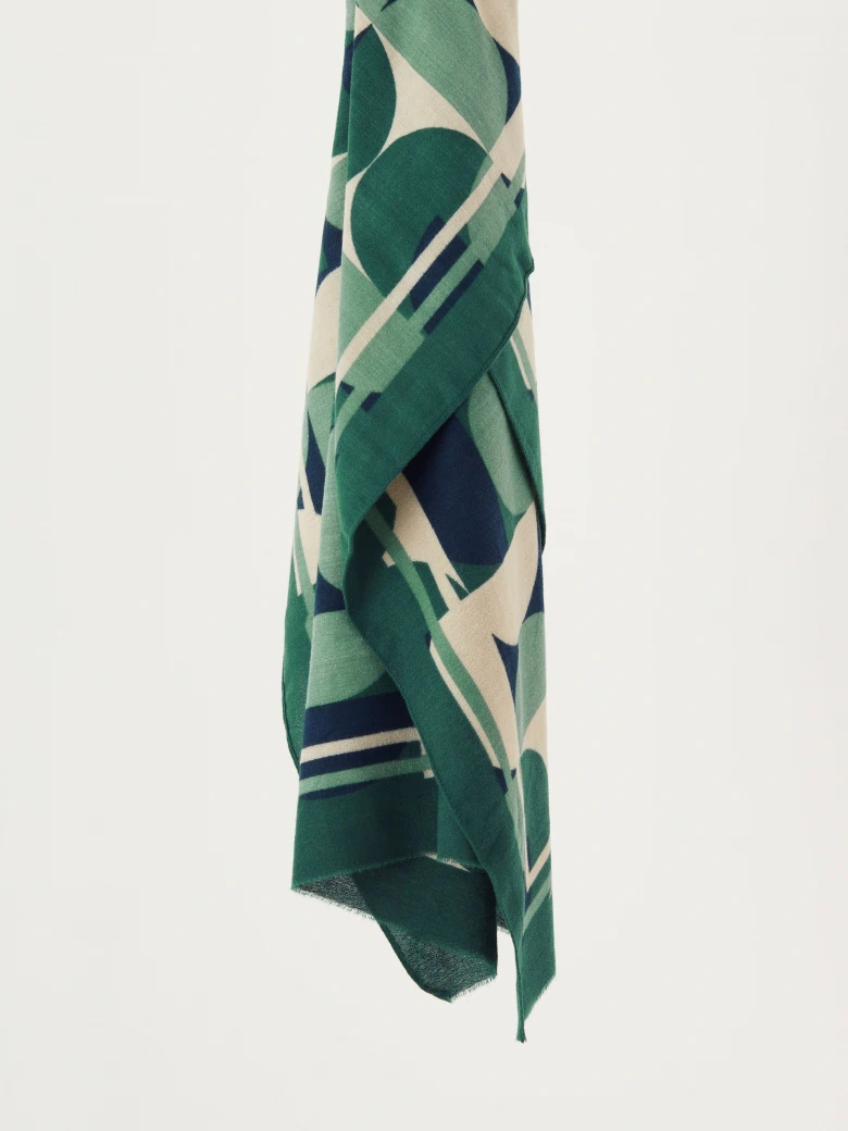 Green shawl with geometric pattern