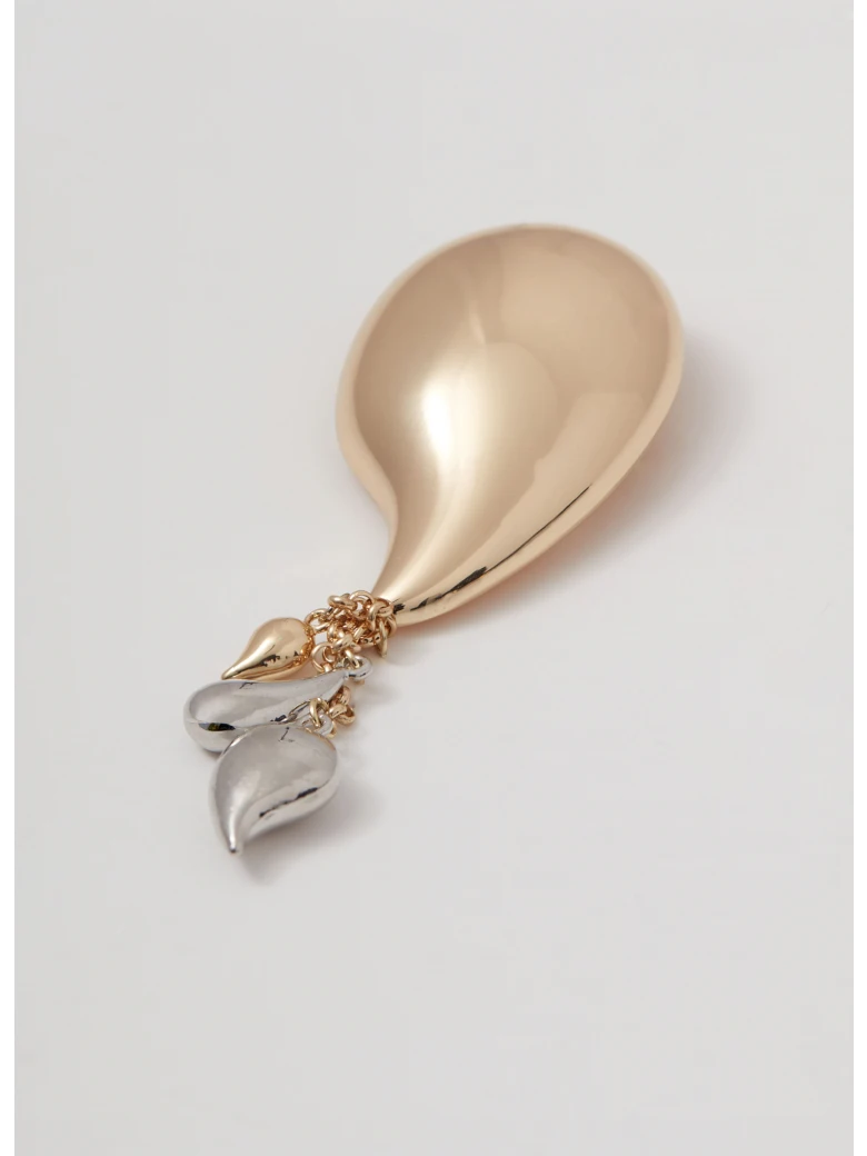 Teardrop-shaped brooch with decorative pendants