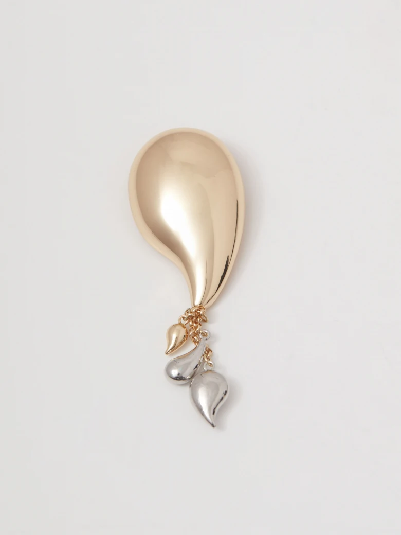 Teardrop-shaped brooch with decorative pendants