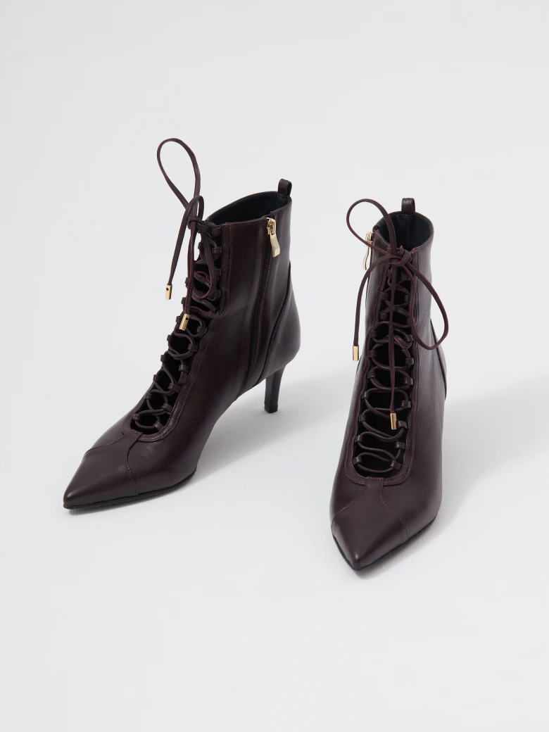 Dark burgundy leather heeled ankle boots
