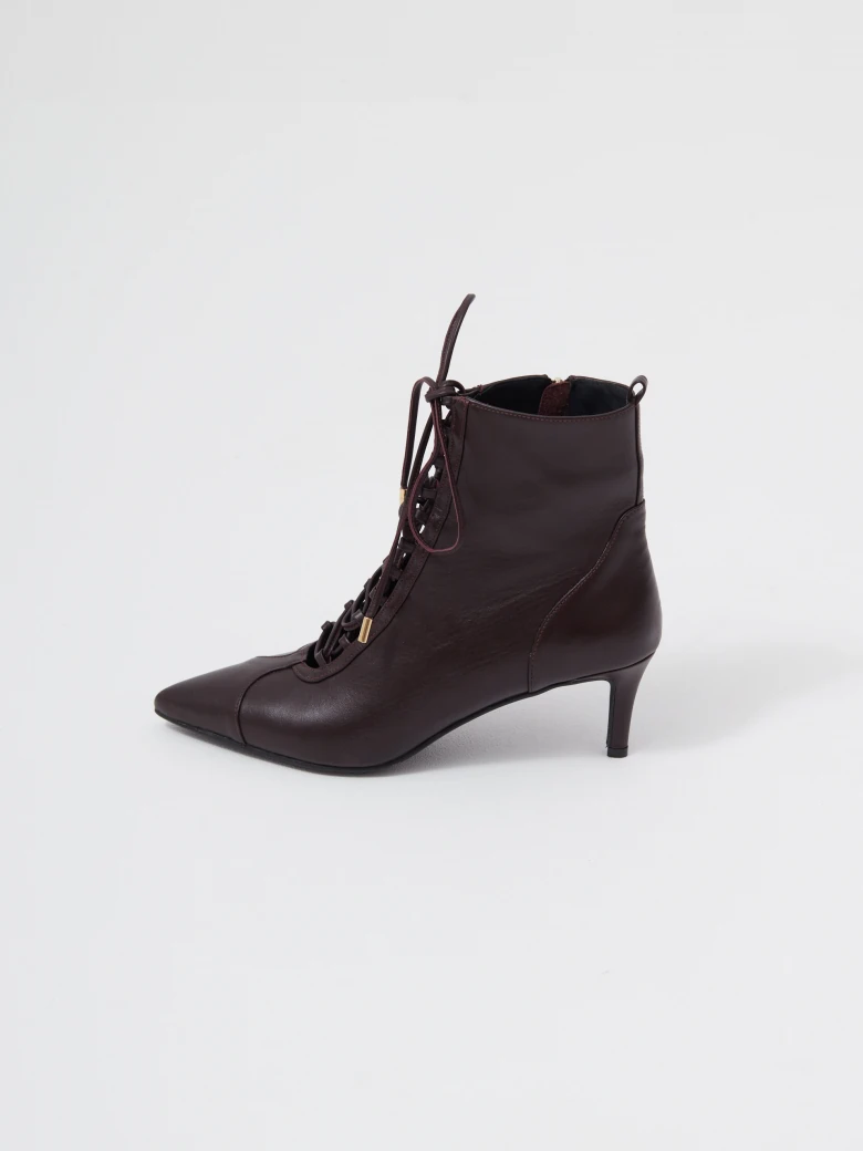 Dark burgundy leather heeled ankle boots